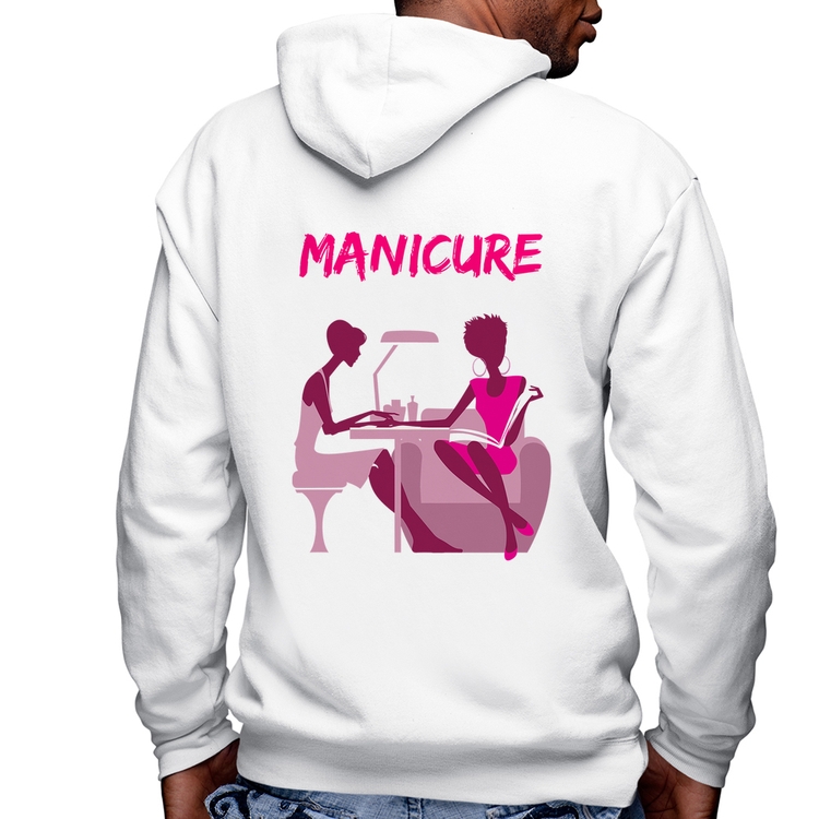 Blusa Moletom Manicure Masculina com Capuz e Zíper - Branca