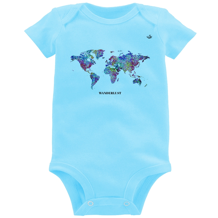 Body Bebê Mapa mundi mosaico - Azul Bebê