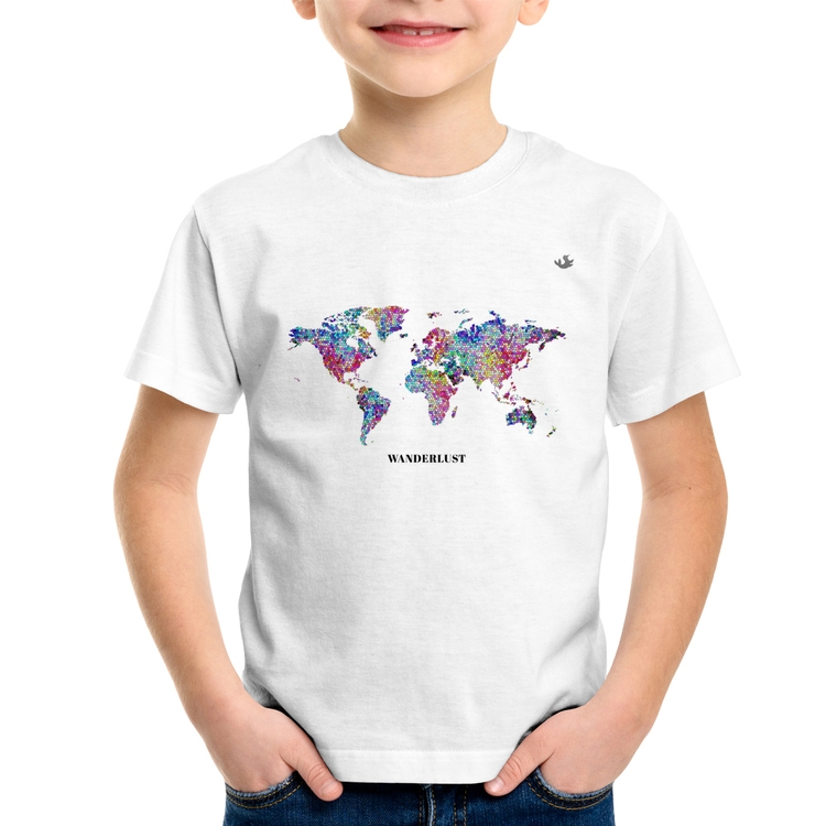 Camiseta Infantil Mapa mundi mosaico