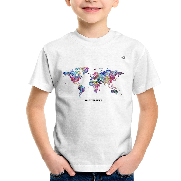 Camiseta Infantil Mapa mundi mosaico