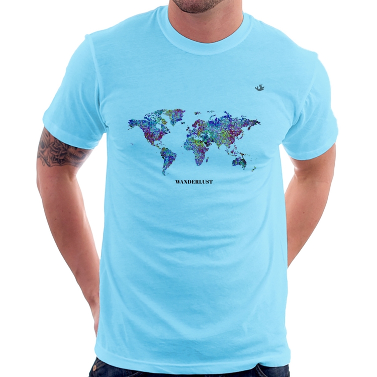 Camiseta Mapa mundi mosaico - Azul Bebê