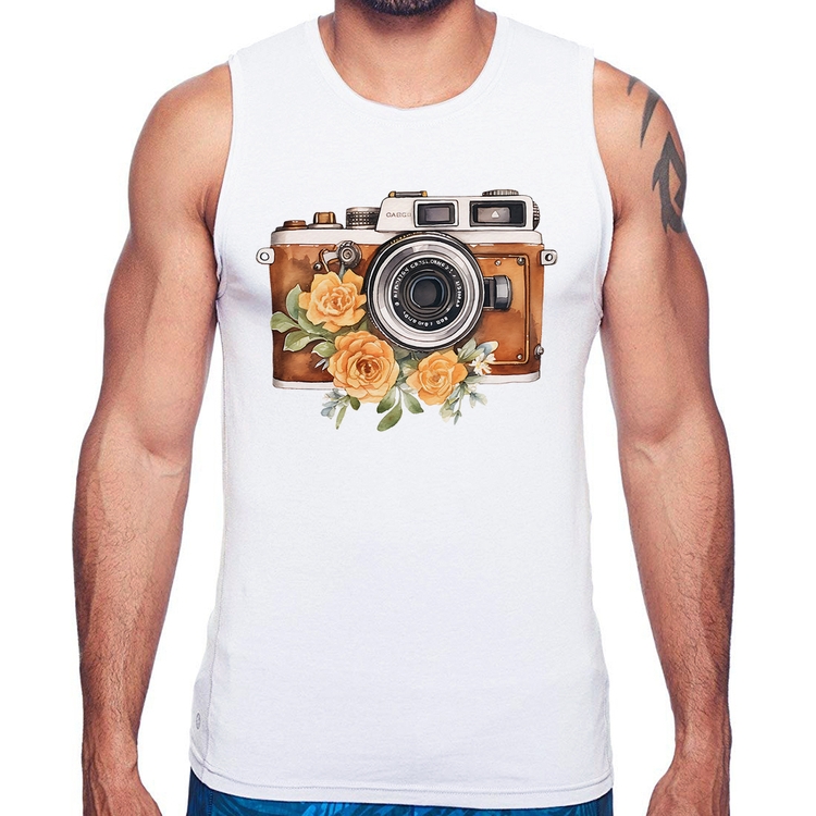 Regata Máquina Fotográfica Vintage e Flores