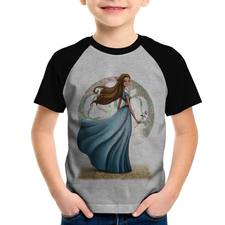 Camiseta Raglan Infantil Margaery Tyrell Art - Cinza/Preto