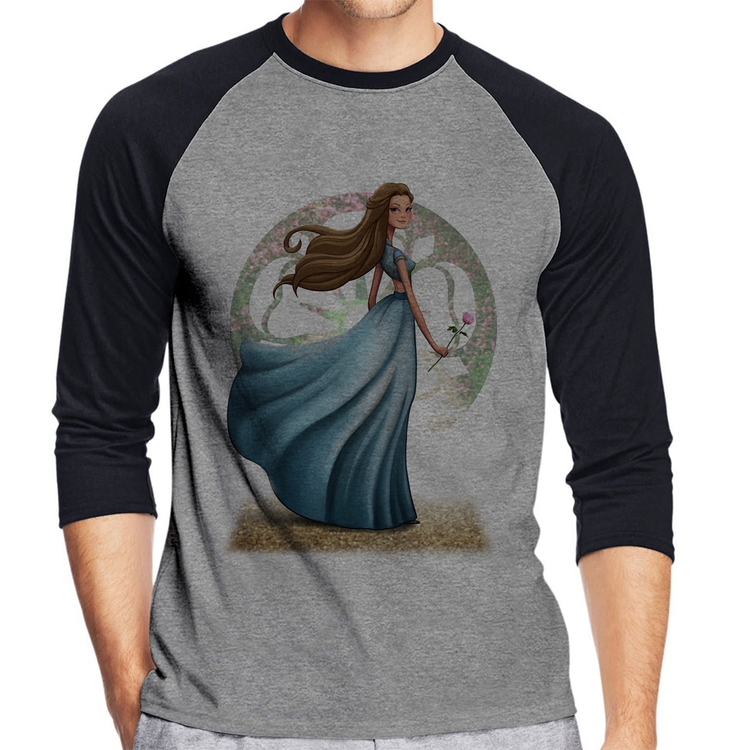 Camiseta Raglan Margaery Tyrell Art Manga 3/4 - Cinza/Preto