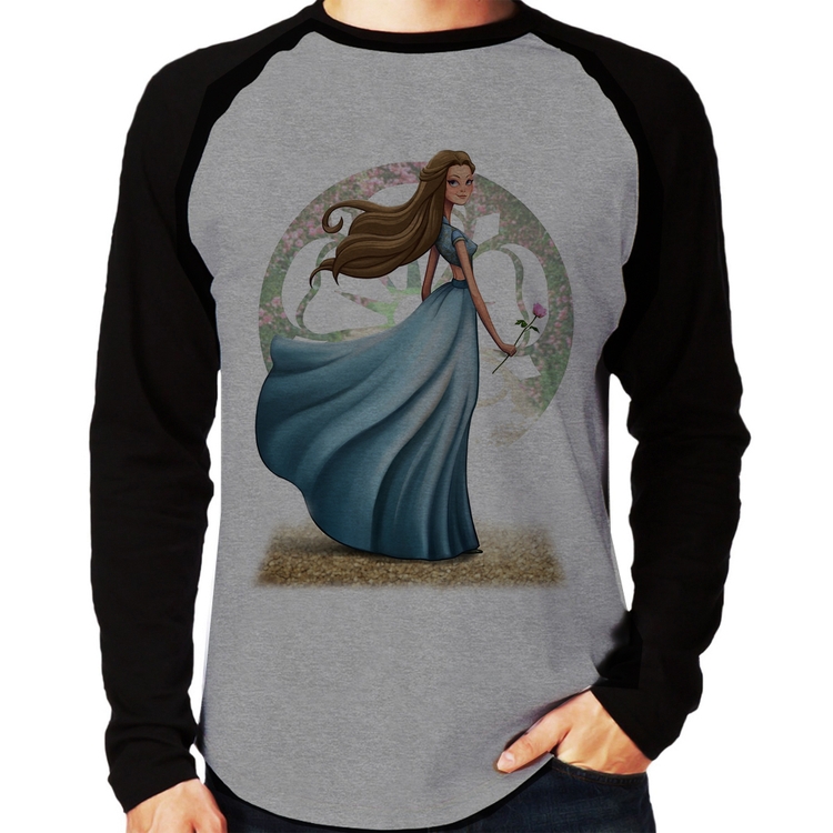 Camiseta Raglan Margaery Tyrell Art Manga Longa - Cinza/Preto