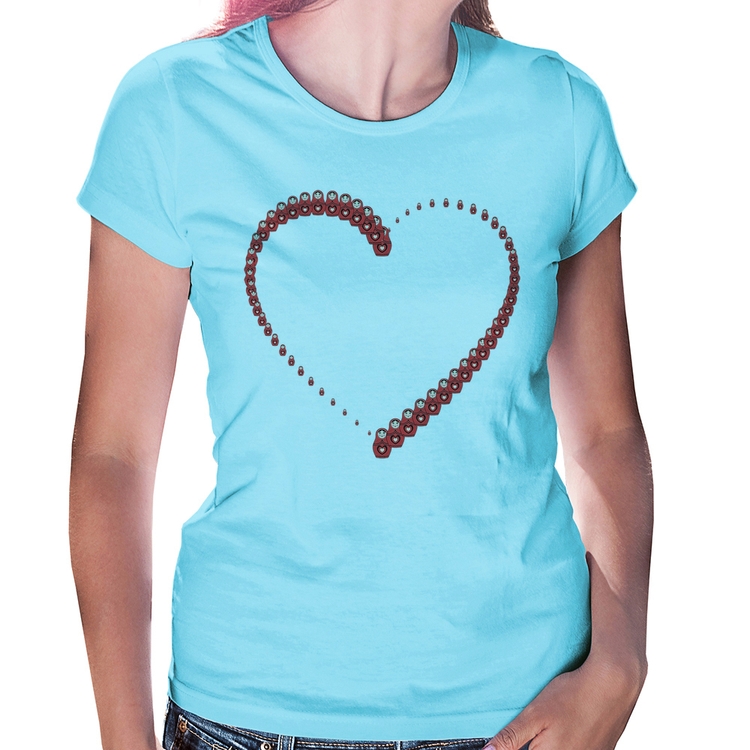 Baby Look Matrioska Coração - Azul Bebê