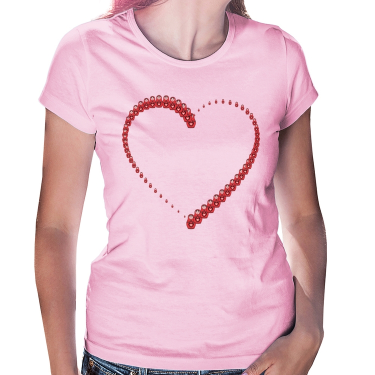 Baby Look Matrioska Coração - Rosa Bebê