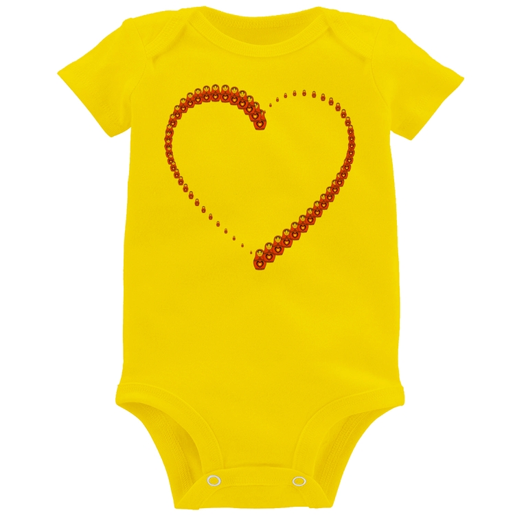 Body Bebê Matrioska Coração - Amarelo