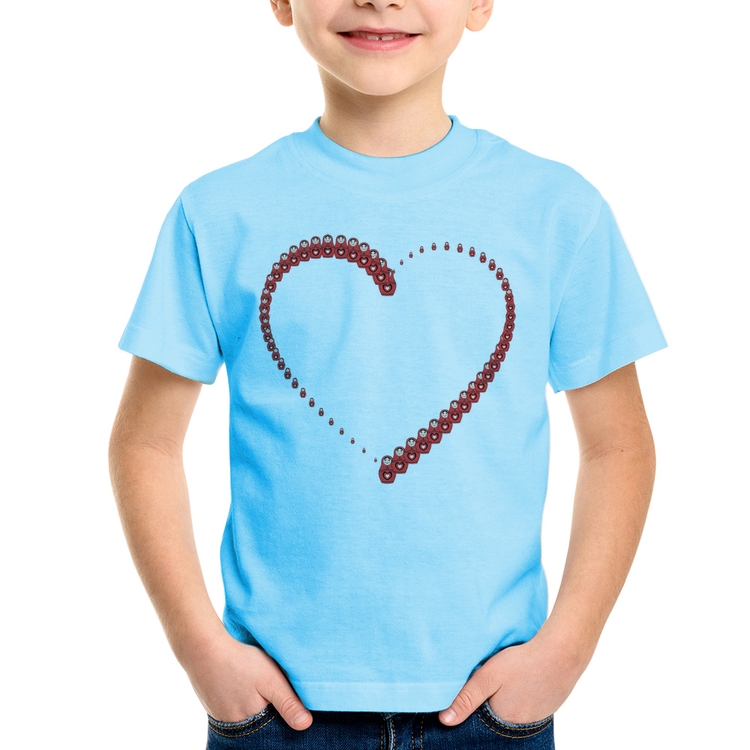 Camiseta Infantil Matrioska Coração - Azul Bebê