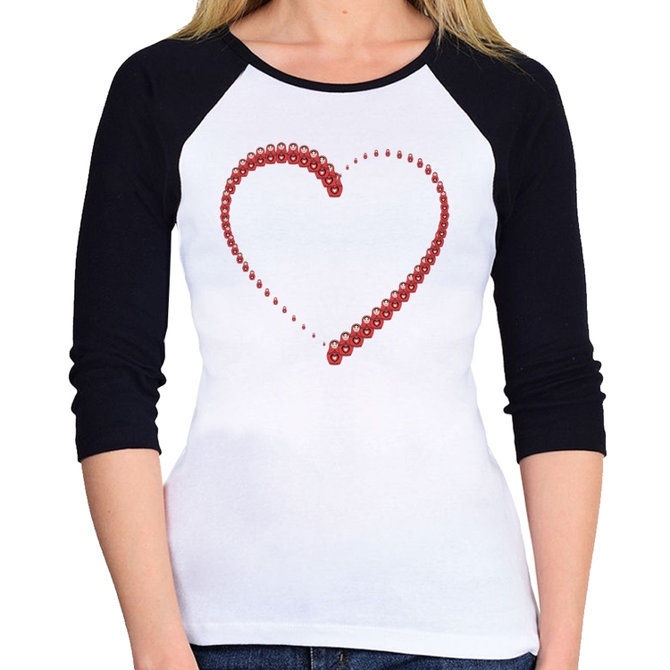 Baby Look Raglan Matrioska Coração Manga 3/4