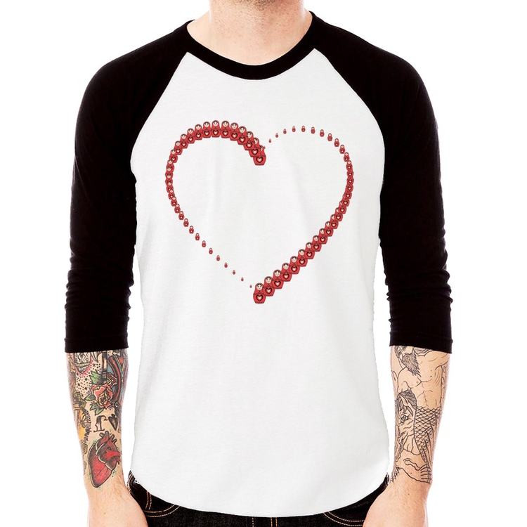 Camiseta Raglan Matrioska Coração Manga 3/4