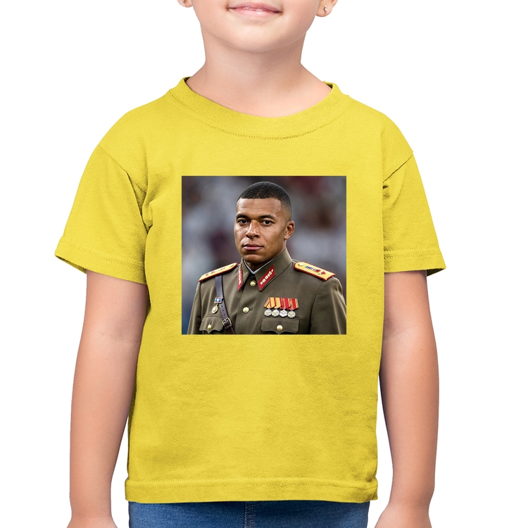Camiseta Algodão Infantil Mbappé Meme Ditador - Amarelo Canário