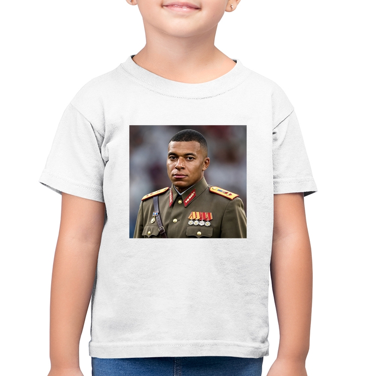 Camiseta Algodão Infantil Mbappé Meme Ditador - Branca