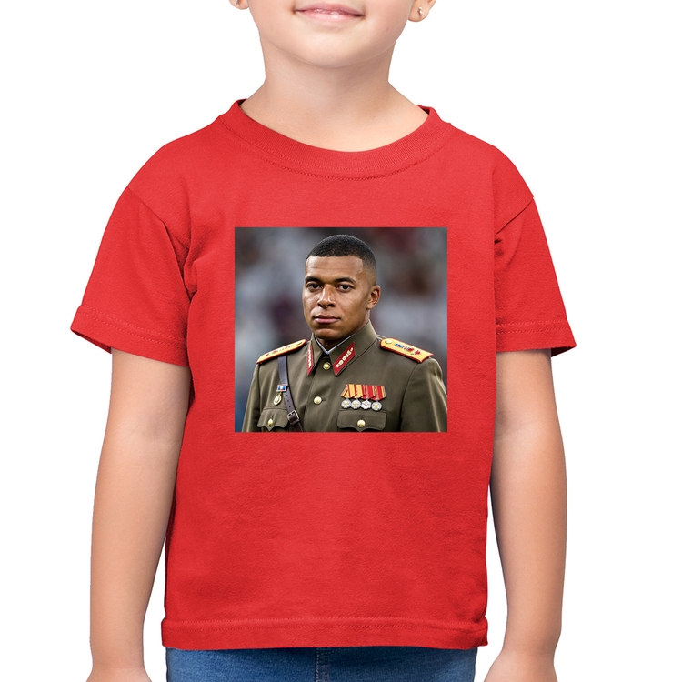 Camiseta Algodão Infantil Mbappé Meme Ditador - Vermelha