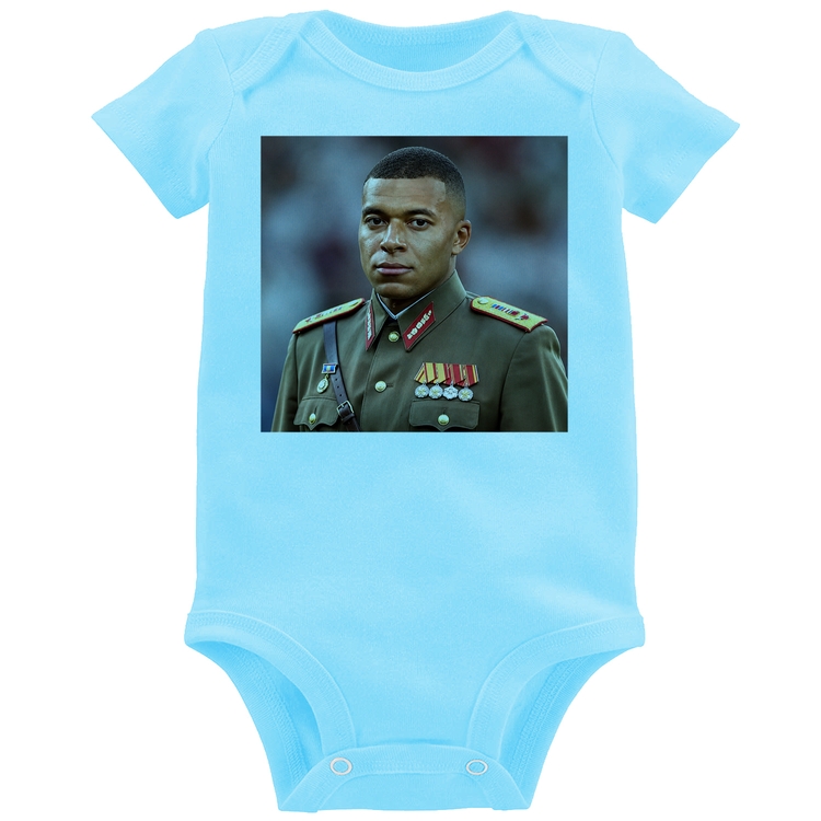 Body Bebê Mbappé Meme Ditador - Azul Bebê