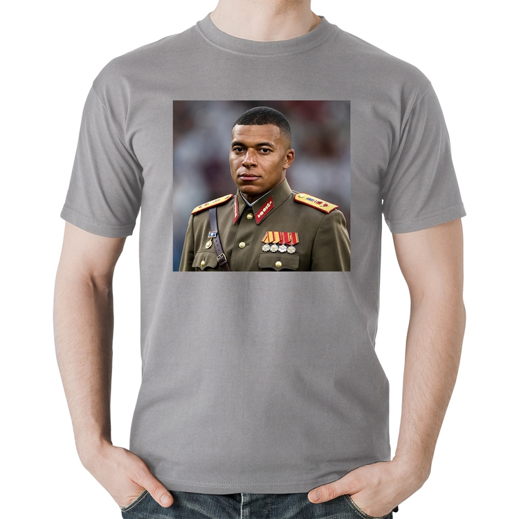 Camiseta Algodão Mbappé Meme Ditador - Cinza