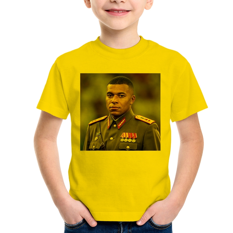 Camiseta Infantil Mbappé Meme Ditador - Amarela