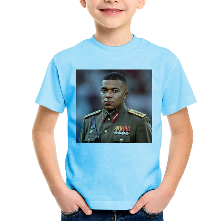 Camiseta Infantil Mbappé Meme Ditador - Azul Bebê