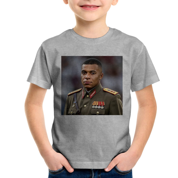 Camiseta Infantil Mbappé Meme Ditador - Cinza