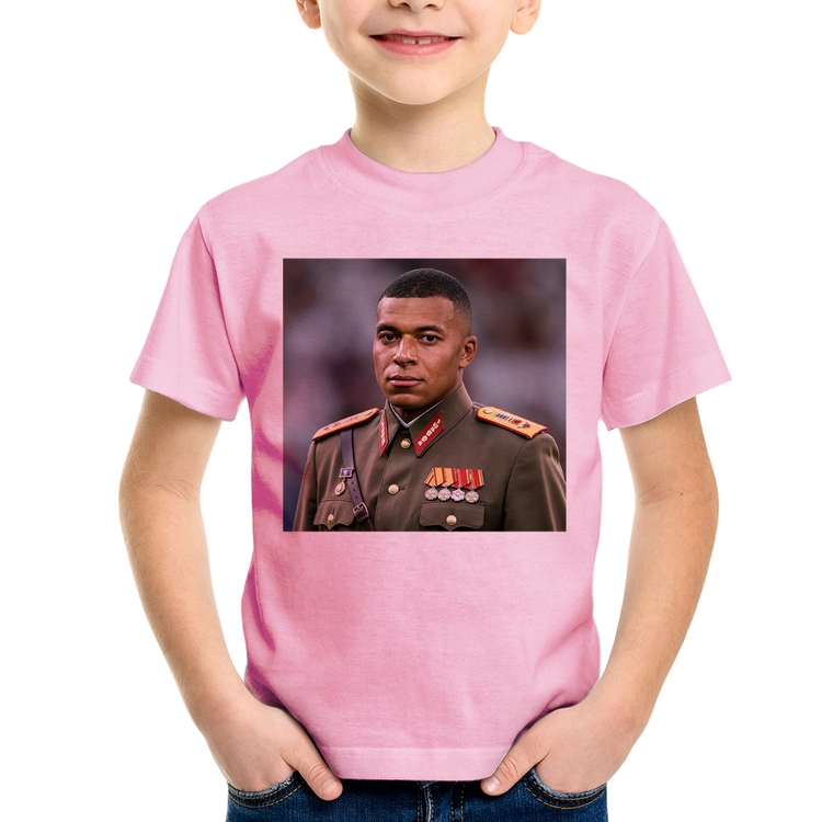 Camiseta Infantil Mbappé Meme Ditador - Rosa Bebê