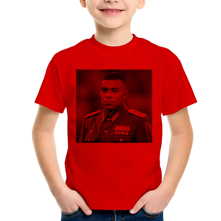 Camiseta Infantil Mbappé Meme Ditador - Vermelha