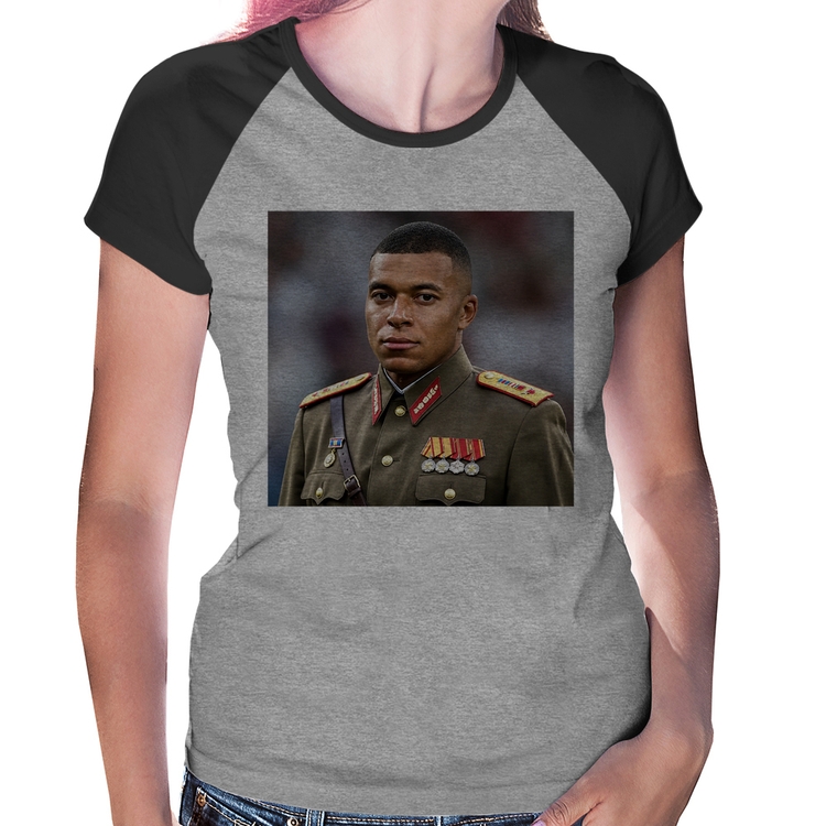 Baby Look Raglan Mbappé Meme Ditador - Cinza/Preto