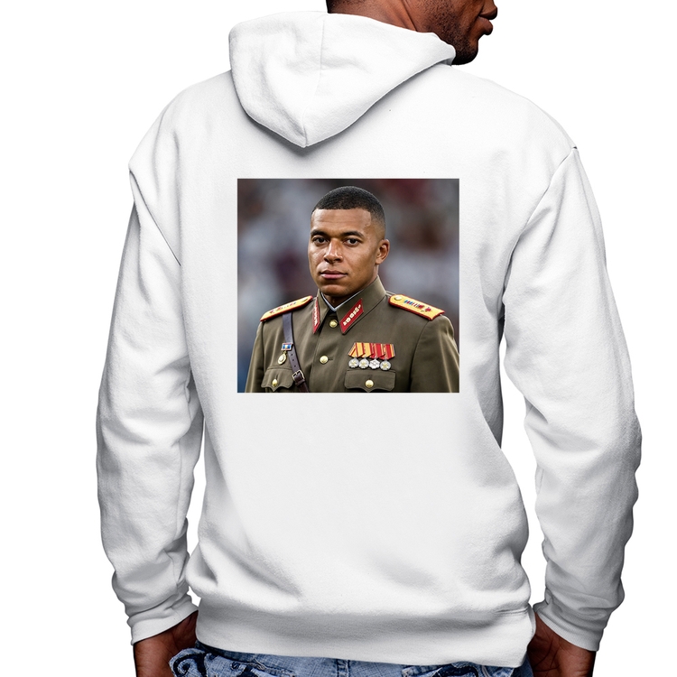 Blusa Moletom Mbappé Meme Ditador Masculina com Capuz e Zíper - Branca