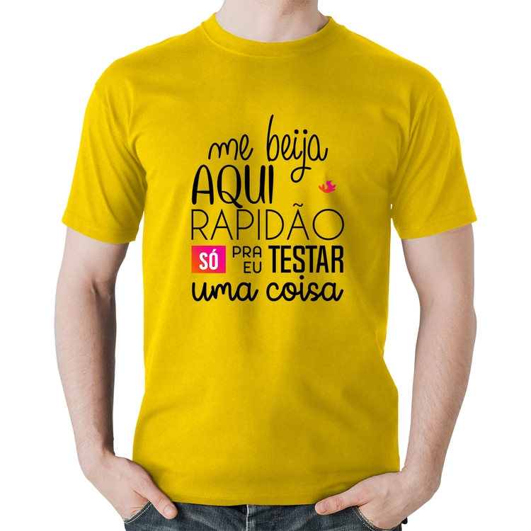 Camiseta Algodão Me beija aqui rapidão - Amarela