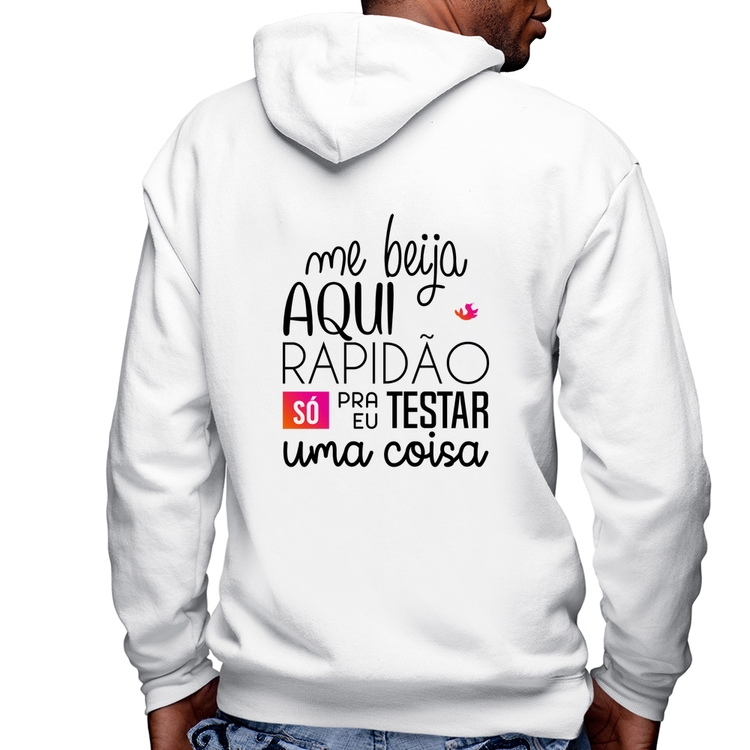 Blusa Moletom Me beija aqui rapidão Masculina com Capuz e Zíper - Branca