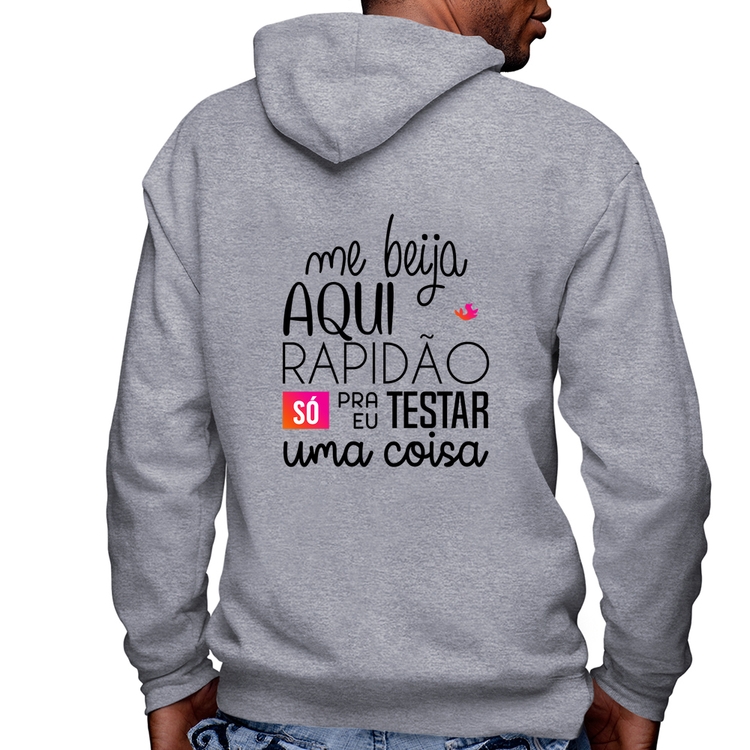 Blusa Moletom Me beija aqui rapidão Masculina com Capuz e Zíper - Mescla