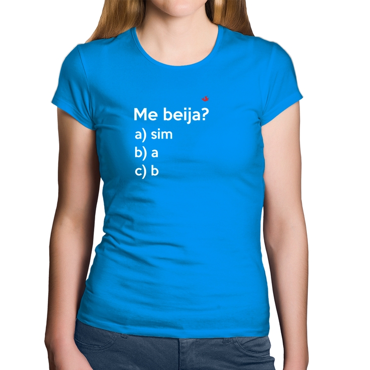 Baby Look Algodão Me beija? - Azul