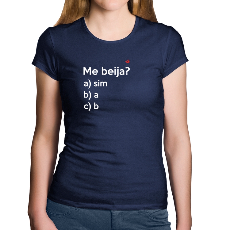 Baby Look Algodão Me beija? - Marinho