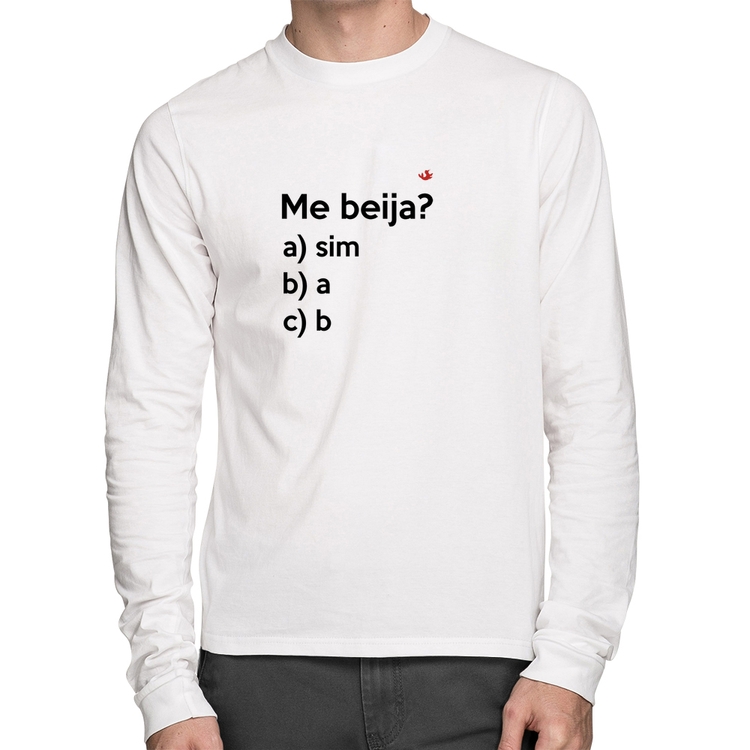 Camiseta Algodão Me beija? Manga Longa - Branca
