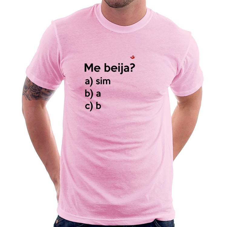 Camiseta Me beija? - Rosa Bebê