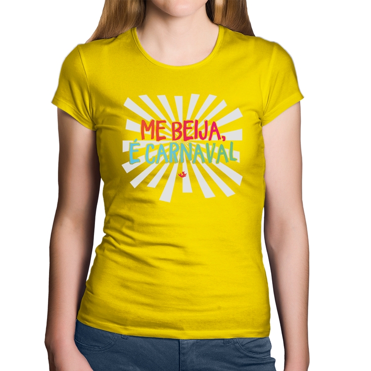 Baby Look Algodão Me beija, é carnaval - Amarela