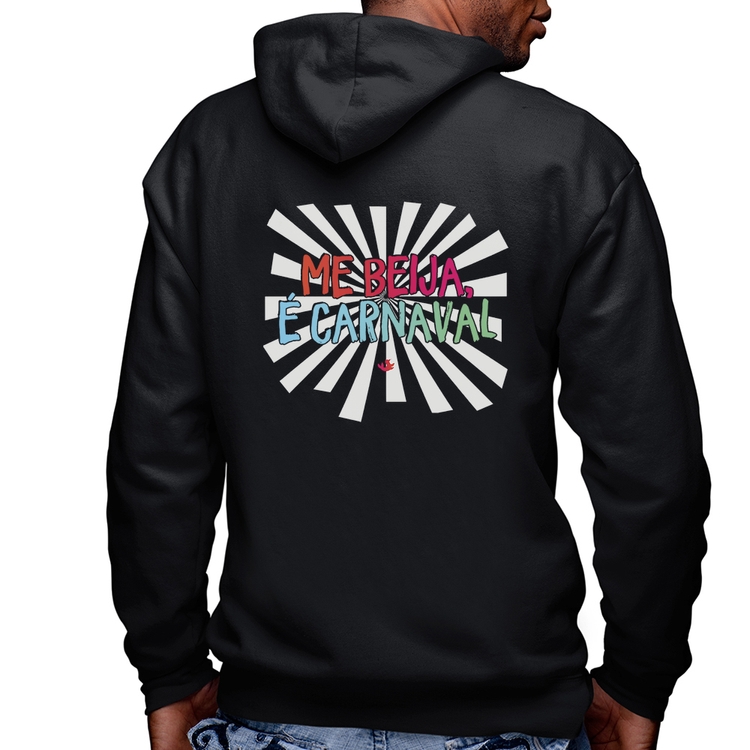 Blusa Moletom Me beija, é carnaval Masculina com Capuz e Zíper