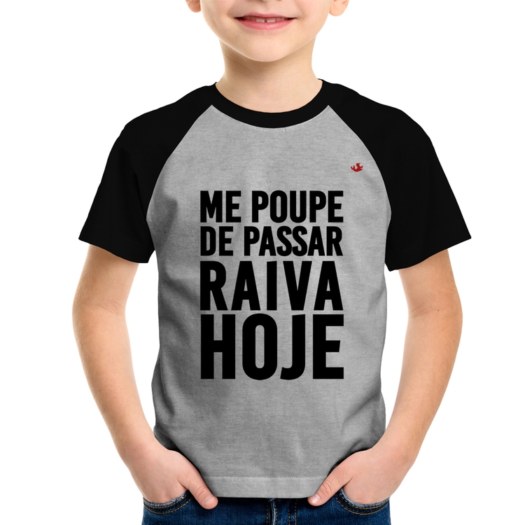 Camiseta Raglan Infantil Me poupe de passar raiva hoje - Cinza/Preto