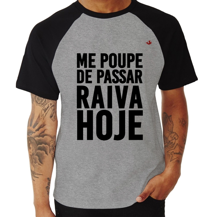 Camiseta Raglan Me poupe de passar raiva hoje - Cinza/Preto