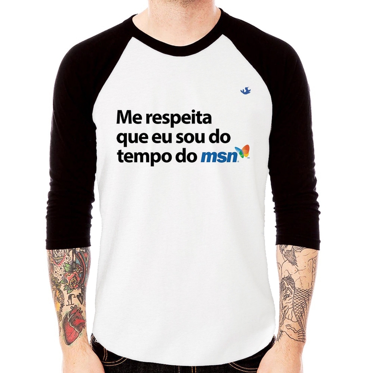 Camiseta Raglan Me respeita que eu sou da época do msn Manga 3/4