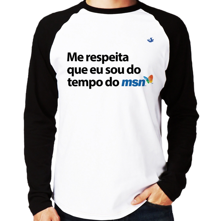 Camiseta Raglan Me respeita que eu sou da época do msn Manga Longa