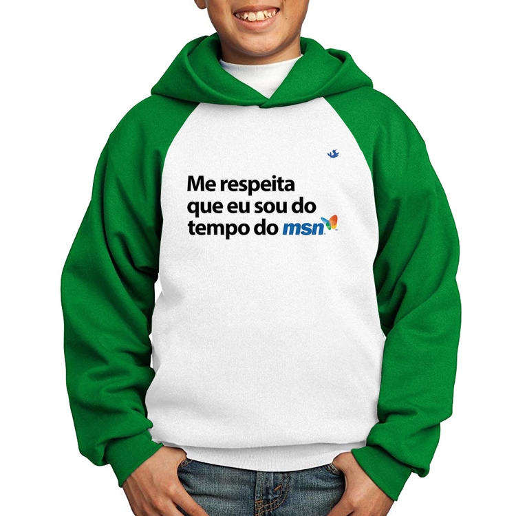 Moletom Infantil Me respeita que eu sou da época do msn - Branco/Verde
