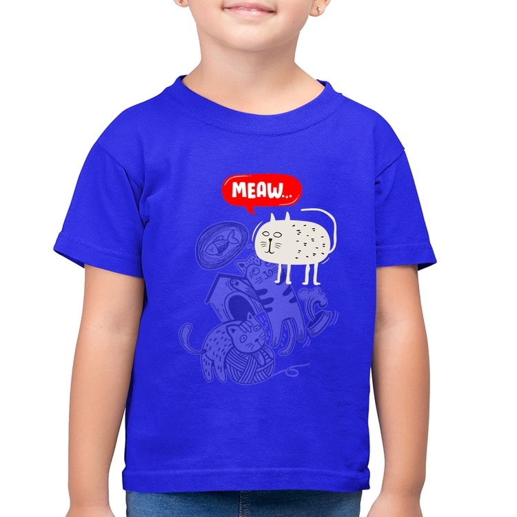 Camiseta Algodão Infantil Meaw - Azul Royal