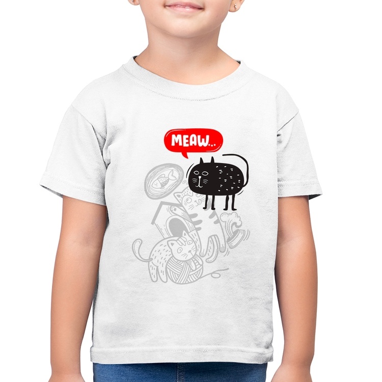 Camiseta Algodão Infantil Meaw - Branca