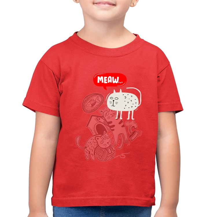 Camiseta Algodão Infantil Meaw - Vermelha