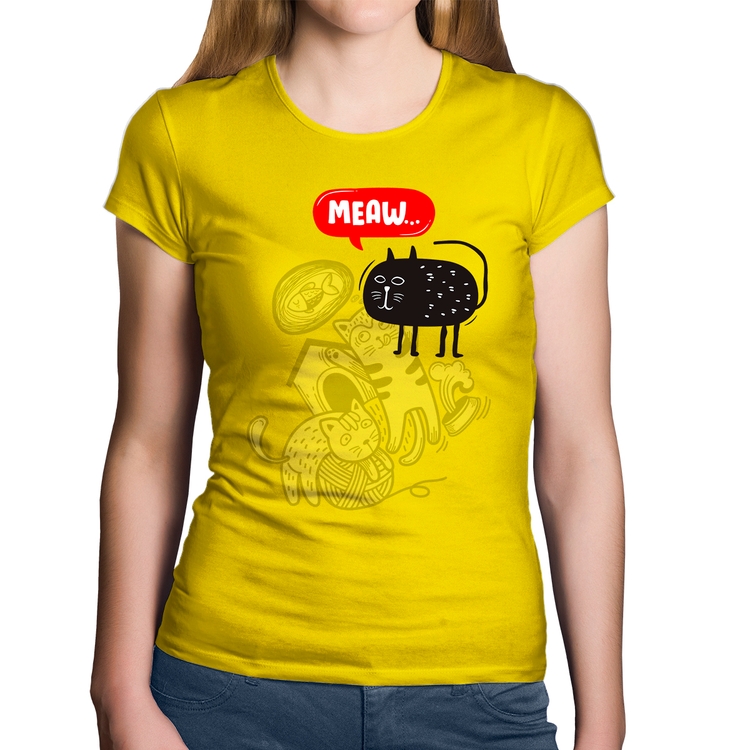 Baby Look Algodão Meaw - Amarela