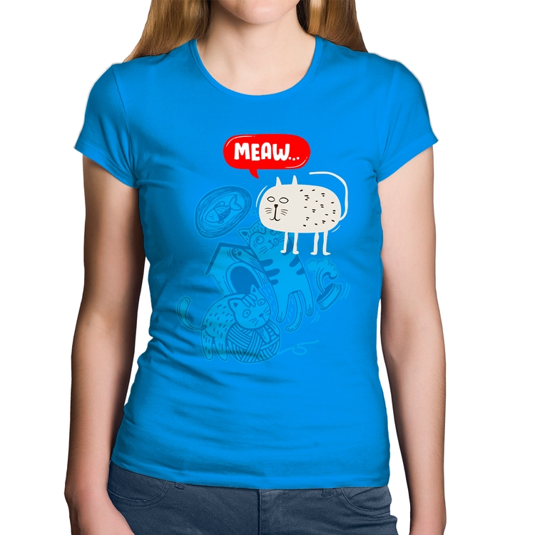 Baby Look Algodão Meaw - Azul