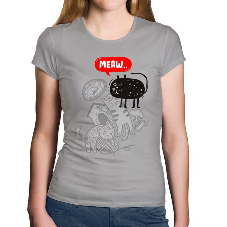 Baby Look Algodão Meaw - Cinza