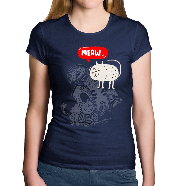 Baby Look Algodão Meaw - Marinho