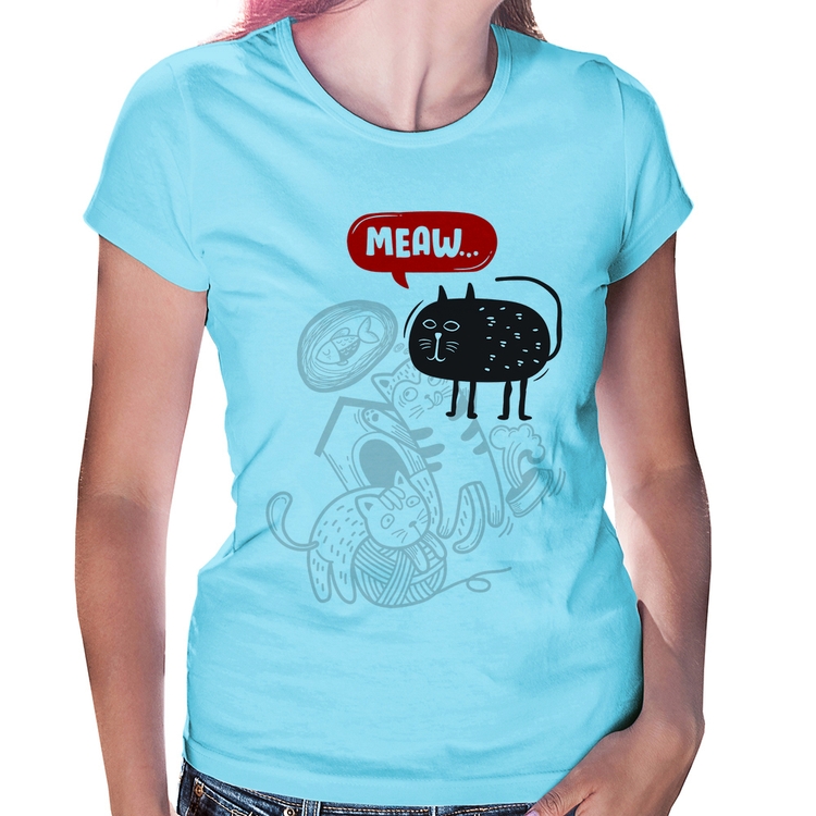 Baby Look Meaw - Azul Bebê