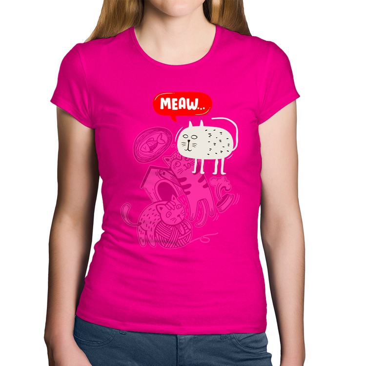 Baby Look Algodão Meaw - Rosa